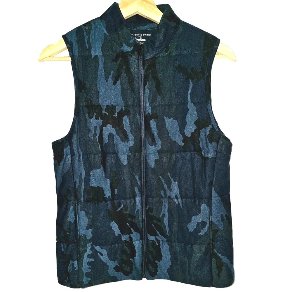 Neiman Marcus‎ Vest Camo Quilted Size 2 blue Majestic Paris